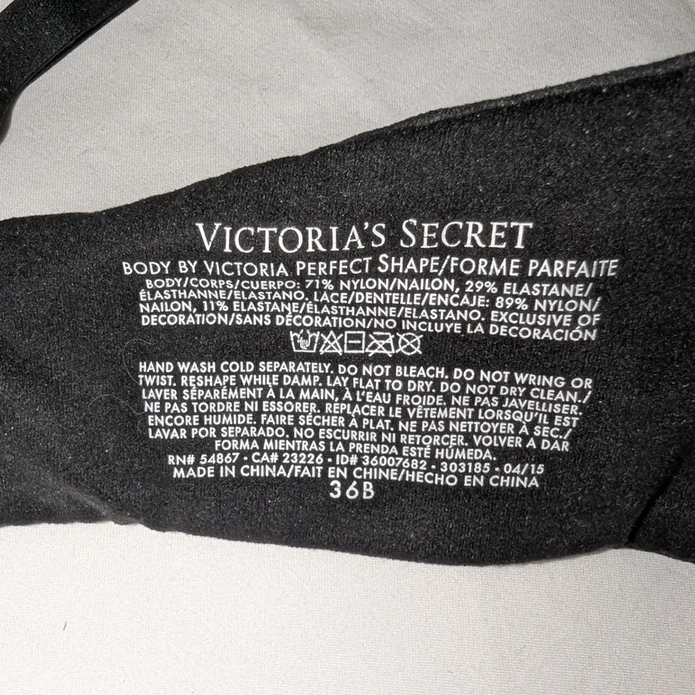 Victoria's Secret Body Perfect Shape Black Sexy Lace Trim Demi Bra 36B - Picture 5 of 5